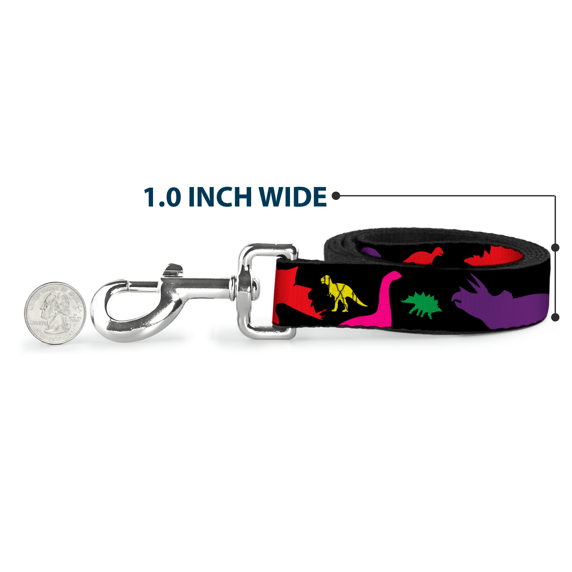 Dog Leash - Dinosaur Silhouette Black/Multi Color