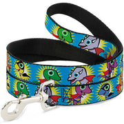 Dog Leash - Dinosaur Superhero Baby Blue