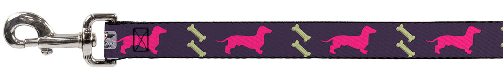 Dog Leash - Dachshunds & Bones Purple/Fuchsia/Green