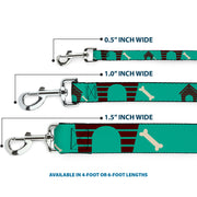 Dog Leash - Dog House & Bone Turquoise/Brown