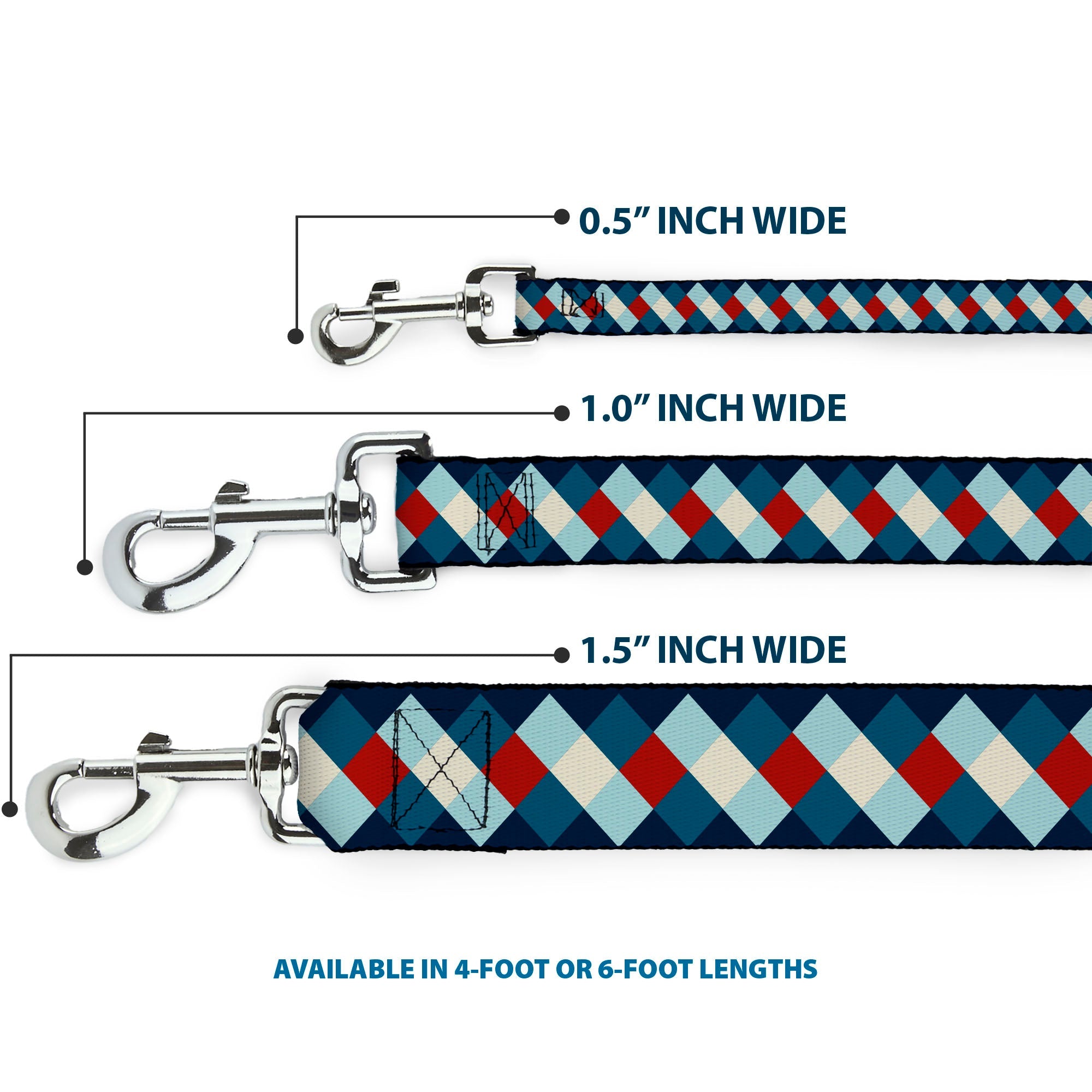 Dog Leash - Diamond Plaid Blues/Khaki/Red