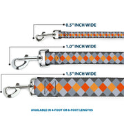 Dog Leash - Diamond Plaid Grays/Orange