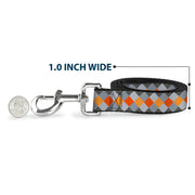 Dog Leash - Diamond Plaid Grays/Orange