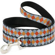Dog Leash - Diamond Plaid Grays/Orange