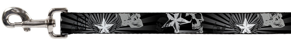 Dog Leash - Die Hard Skulls & Stars1 Black/Grays