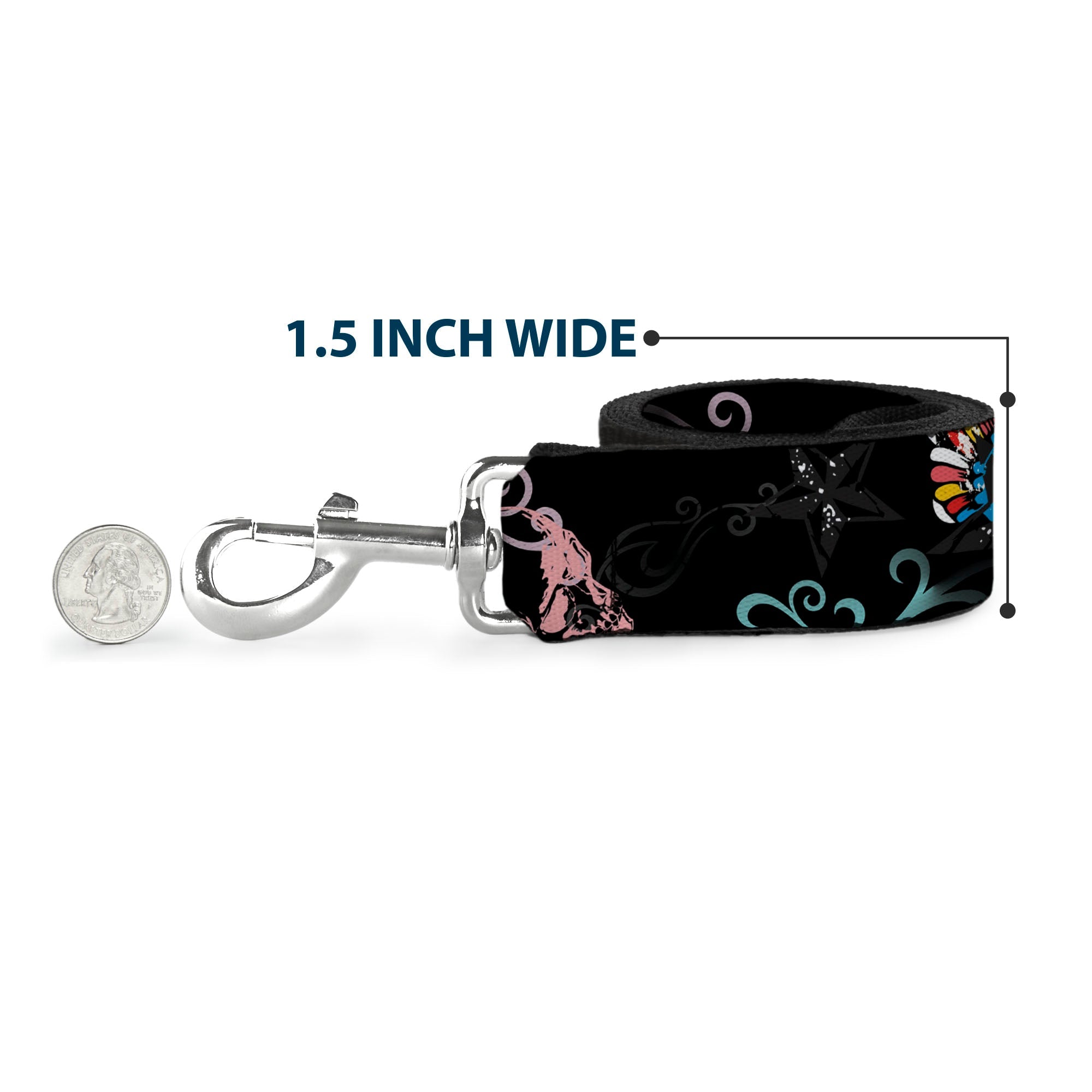 Dog Leash - Die Hard Skulls & Stars2 Black/Multi Color