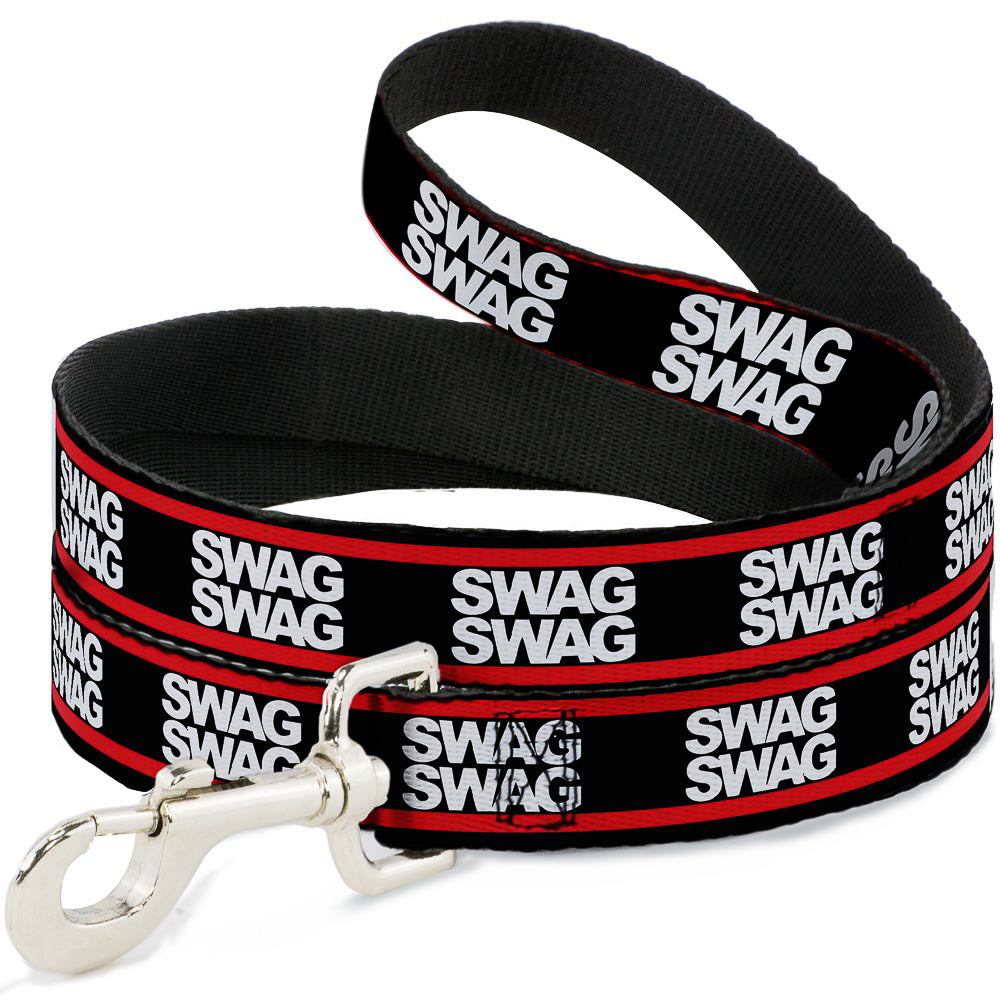 Dog Leash - Double SWAG Black/White/Red Stripe