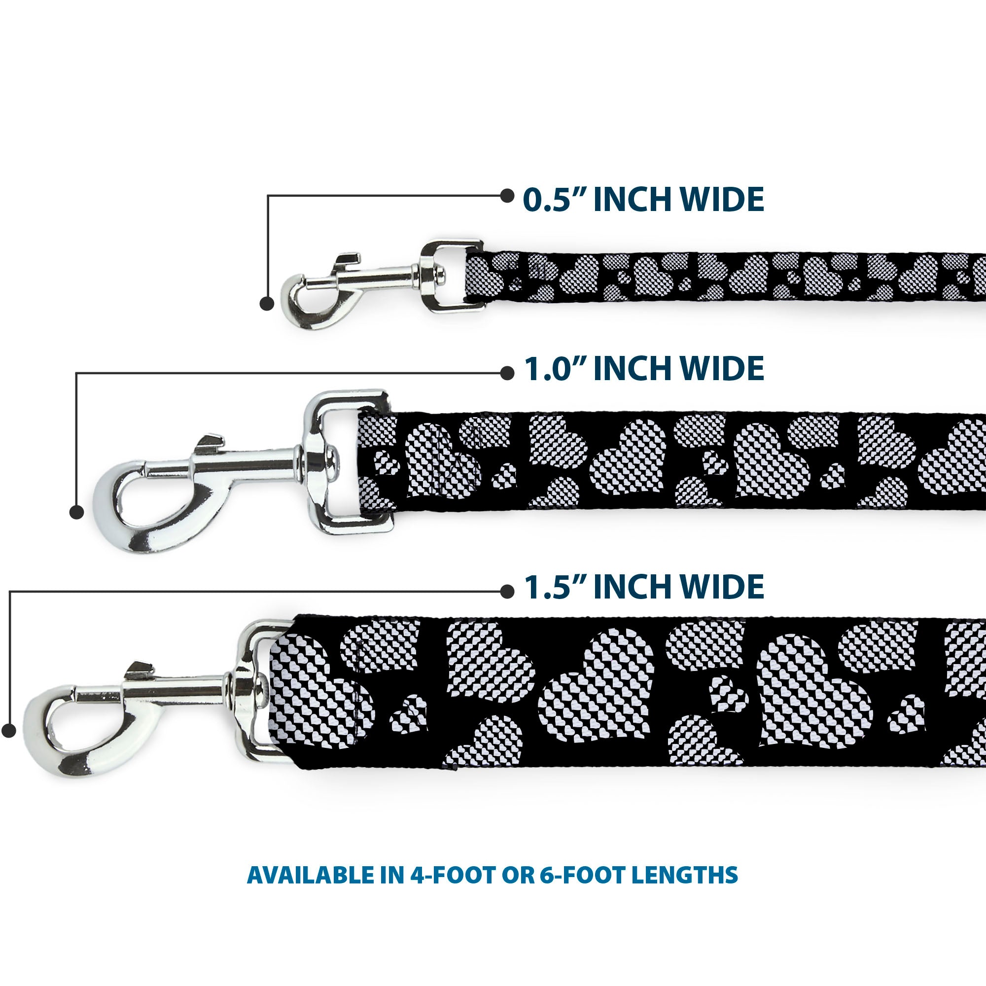 Dog Leash - Eighties Hearts Black/White