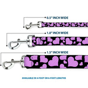 Dog Leash - Eighties Hearts Black/Fuchsia/White