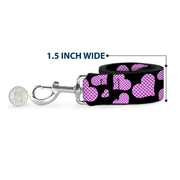 Dog Leash - Eighties Hearts Black/Fuchsia/White