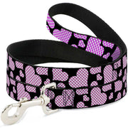 Dog Leash - Eighties Hearts Black/Fuchsia/White