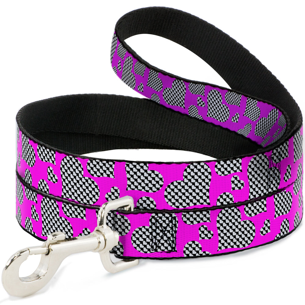 Dog Leash - Eighties Hearts Fuchsia/Black/White