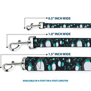Dog Leash - Emperor Penguins w/Bubbles Black/Gray/Turqs