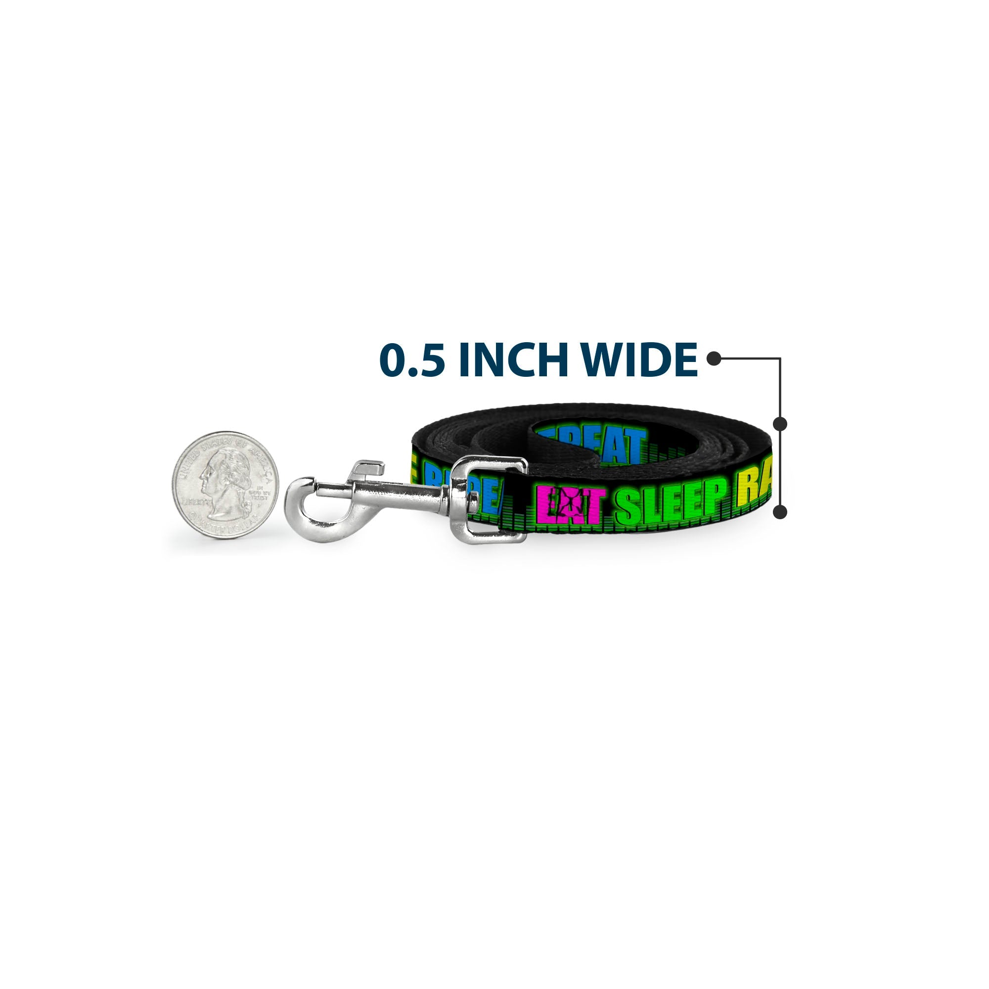 Buckle-Down Dog Leash - EAT SLEEP RAVE REPEAT Black/Multi Neon