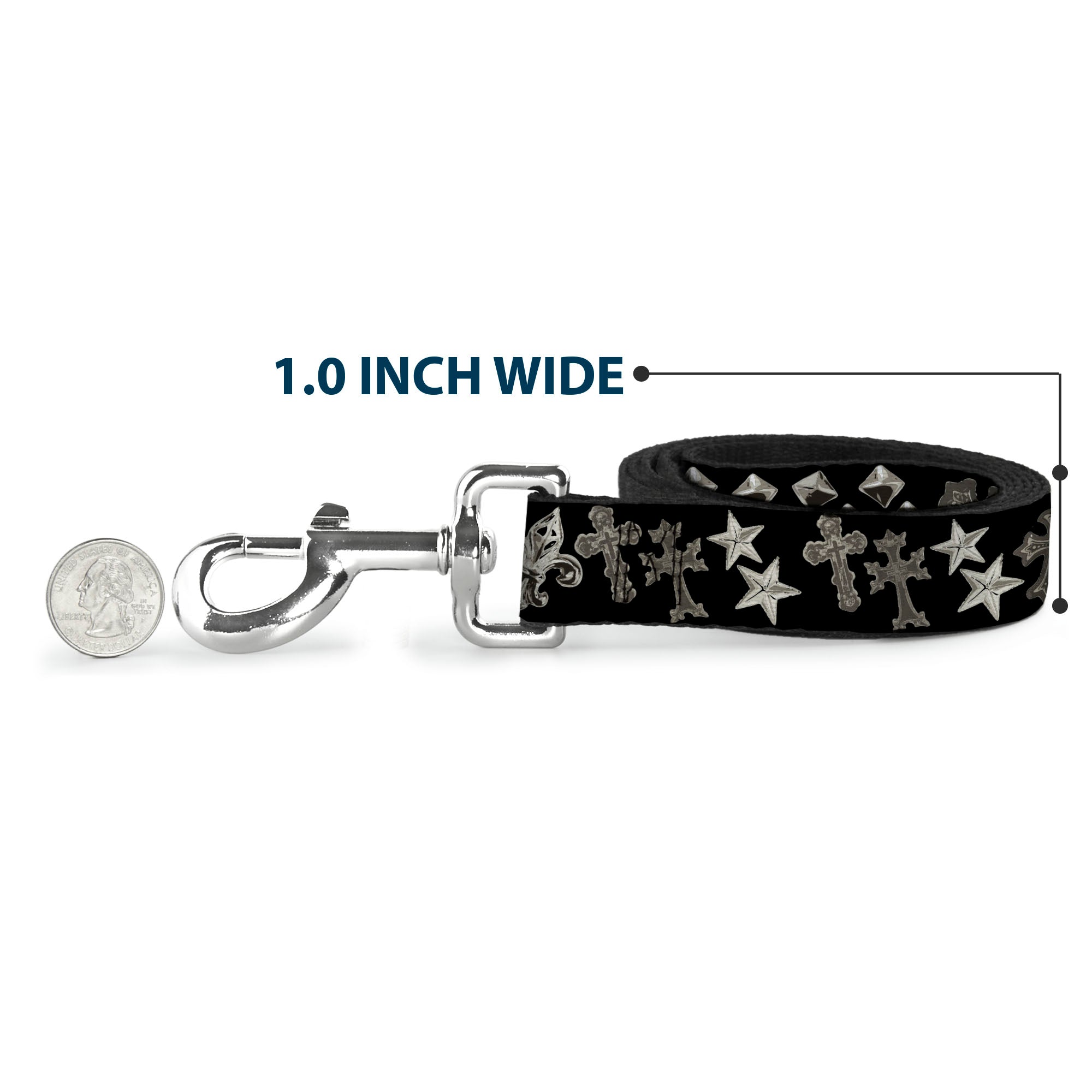 Dog Leash - Elegant Crosses/Stars/Studs Black/Grays