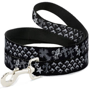 Dog Leash - Elegant Crosses/Stars/Studs Black/Grays