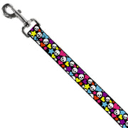 Dog Leash - Funky Skulls Hearts & Stars Black/Multi Color