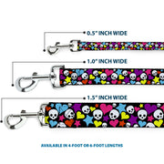 Dog Leash - Funky Skulls Hearts & Stars Black/Multi Color