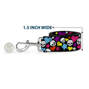 Dog Leash - Funky Skulls Hearts & Stars Black/Multi Color