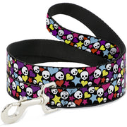 Dog Leash - Funky Skulls Hearts & Stars Black/Multi Color