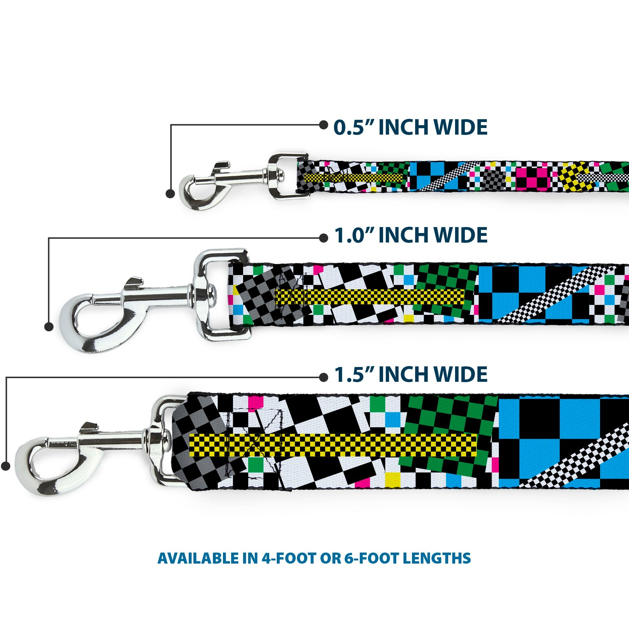 Dog Leash - Funky Checkers Black/White/Neon