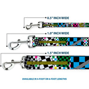 Dog Leash - Funky Checkers Black/White/Neon
