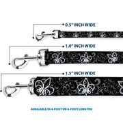 Dog Leash - Fleur-de-Lis Outline w/Filigree Black/Gray