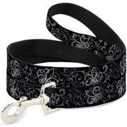 Dog Leash - Fleur-de-Lis Outline w/Filigree Black/Gray