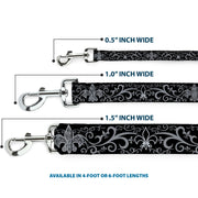 Dog Leash - Fleur-de-Lis w/Filigree Black/Gray