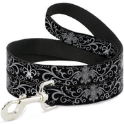 Dog Leash - Fleur-de-Lis w/Filigree Black/Gray