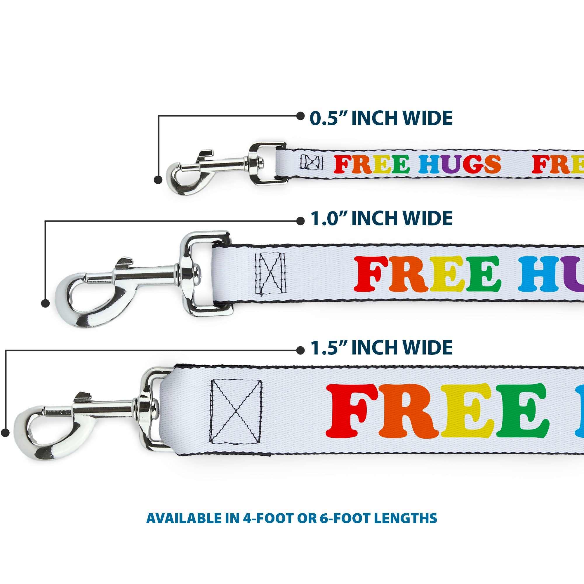 Dog Leash - FREE HUGS White/Multi Color
