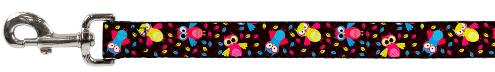 Dog Leash - Flying Owls w/Leaves Black/Multi Color