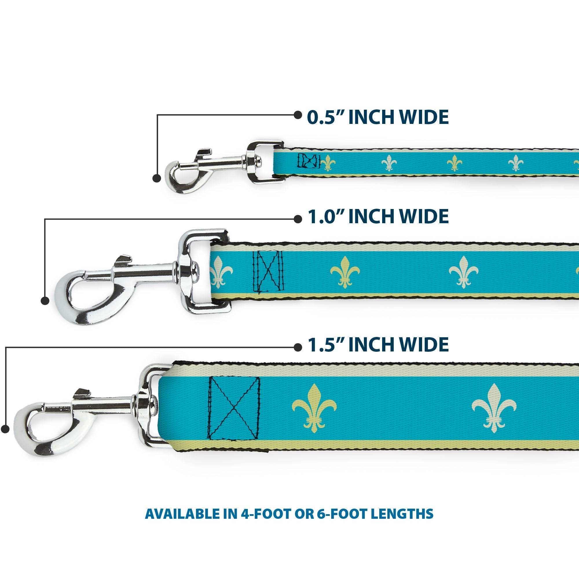 Dog Leash - Fleur-de-Lis2 Baby Blue/Tan/Lime Green