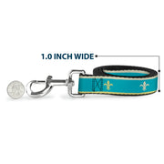Dog Leash - Fleur-de-Lis2 Baby Blue/Tan/Lime Green