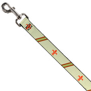 Dog Leash - Fleur-de-Lis2 Stripes Tan/Orange/Brown/Green
