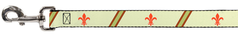 Dog Leash - Fleur-de-Lis2 Stripes Tan/Orange/Brown/Green