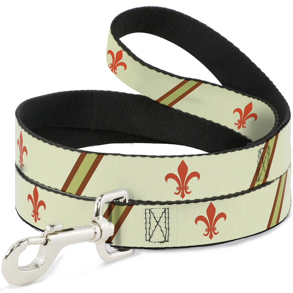 Dog Leash - Fleur-de-Lis2 Stripes Tan/Orange/Brown/Green