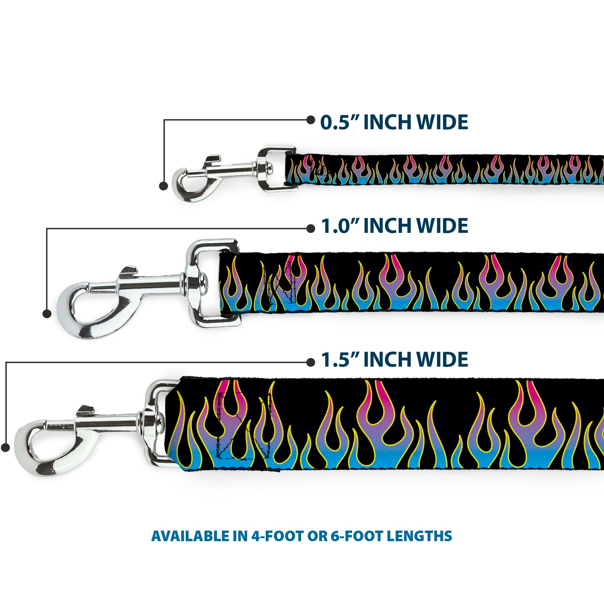 Dog Leash - Flames Black/Blue/Pink
