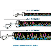 Dog Leash - Flames Black/Blue/Pink
