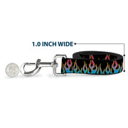 Dog Leash - Flames Black/Blue/Pink