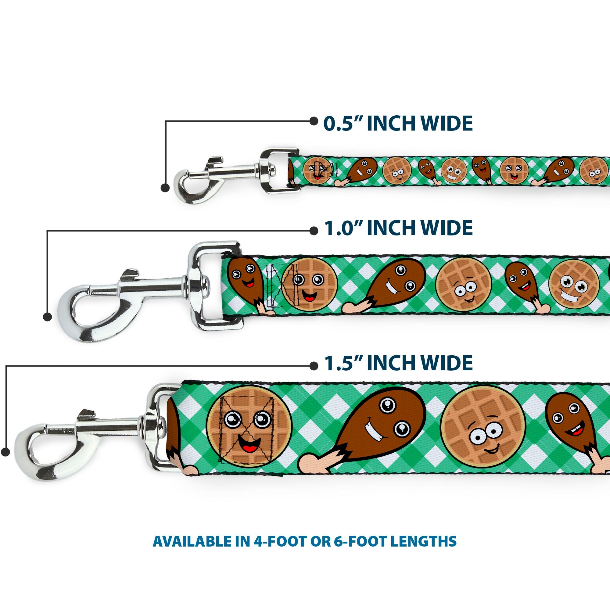 Dog Leash - Fried Chicken & Waffles Plaid White/Green