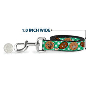 Dog Leash - Fried Chicken & Waffles Plaid White/Green