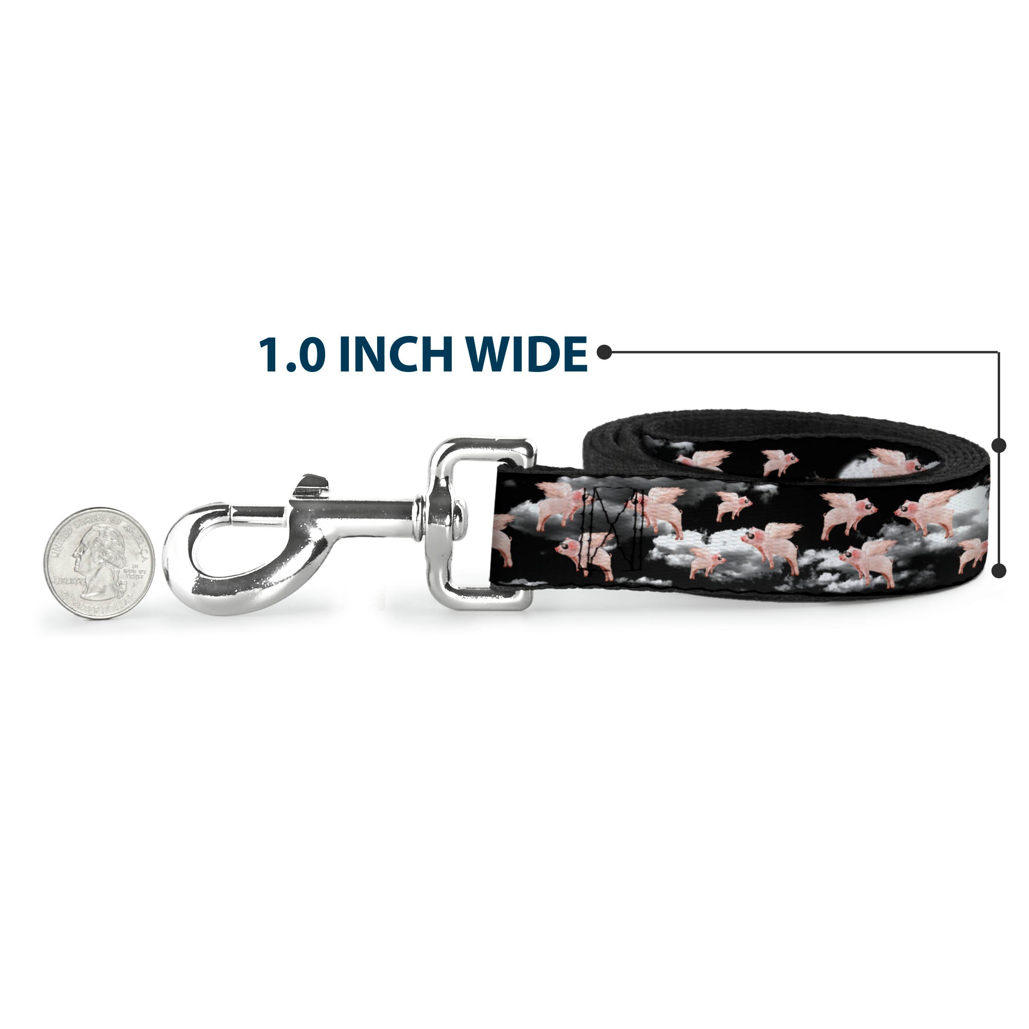 Dog Leash - Flying Pigs Black/White/Pink