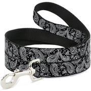 Dog Leash - Floral Paisley Black/White