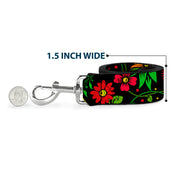 Dog Leash - Floral Collage2 Black/Red/Orange/Green