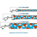 Load image into Gallery viewer, Southlake Paws dog leash featuring a sky blue background with scattered fox faces, available in 4-foot or 6-foot lengths.
