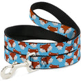 Load image into Gallery viewer, Sky blue dog leash featuring a scattered fox face pattern, with a sturdy metal clip for attachment.
