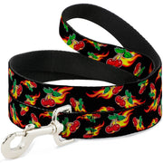 Dog Leash - Flaming Cherries Scattered Black