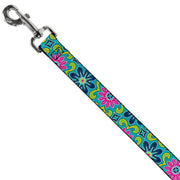 Dog Leash - Floral Burst Turquoise/Blues/Pinks/Yellow/Green