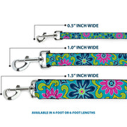 Dog Leash - Floral Burst Turquoise/Blues/Pinks/Yellow/Green